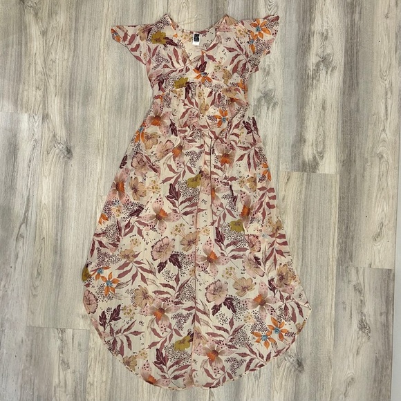 Windsor V Neck Sheer Floral Chiffon High Low Short Sleeve Top Maxi Train Size S - Picture 1 of 7